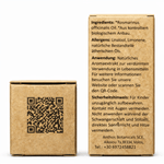 Ober- und Rückansicht der Kraftverpackung des ätherischen Rosmarinöls von Anthos Botanicals.