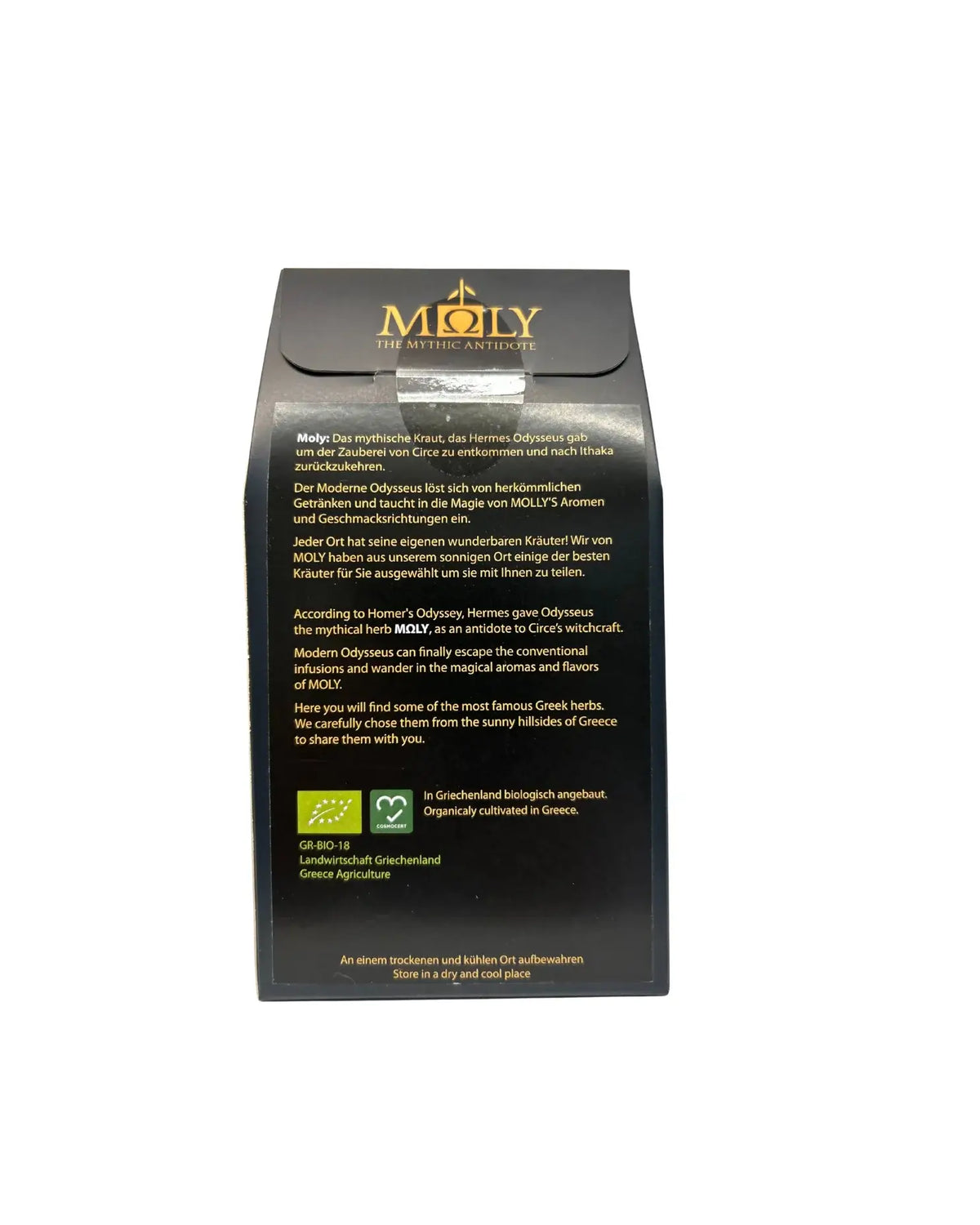 Die Rückseite der Zitronenmelisse Verpackung von Moly.
