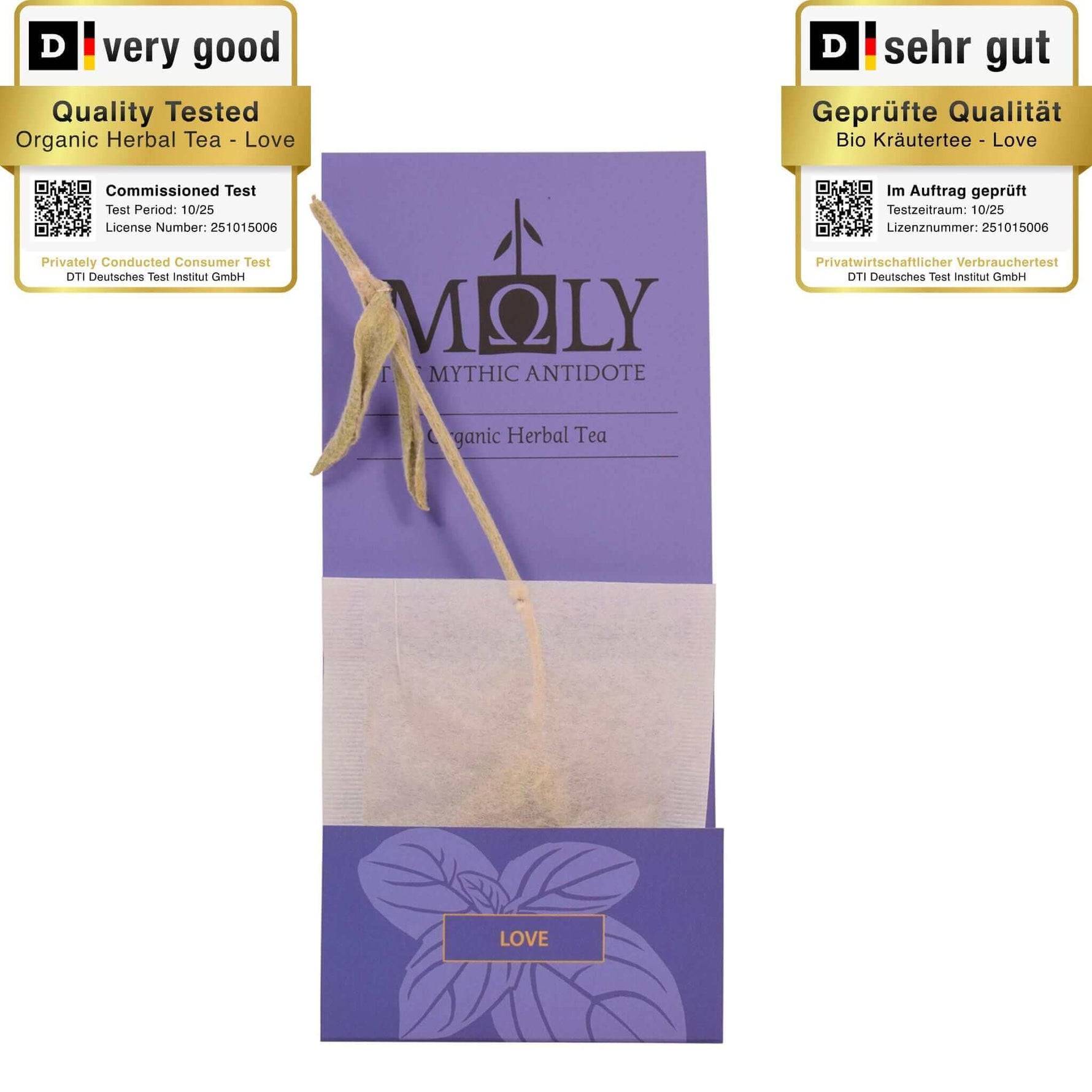 Eine lila Einzelverpackung mit MOLY Love 